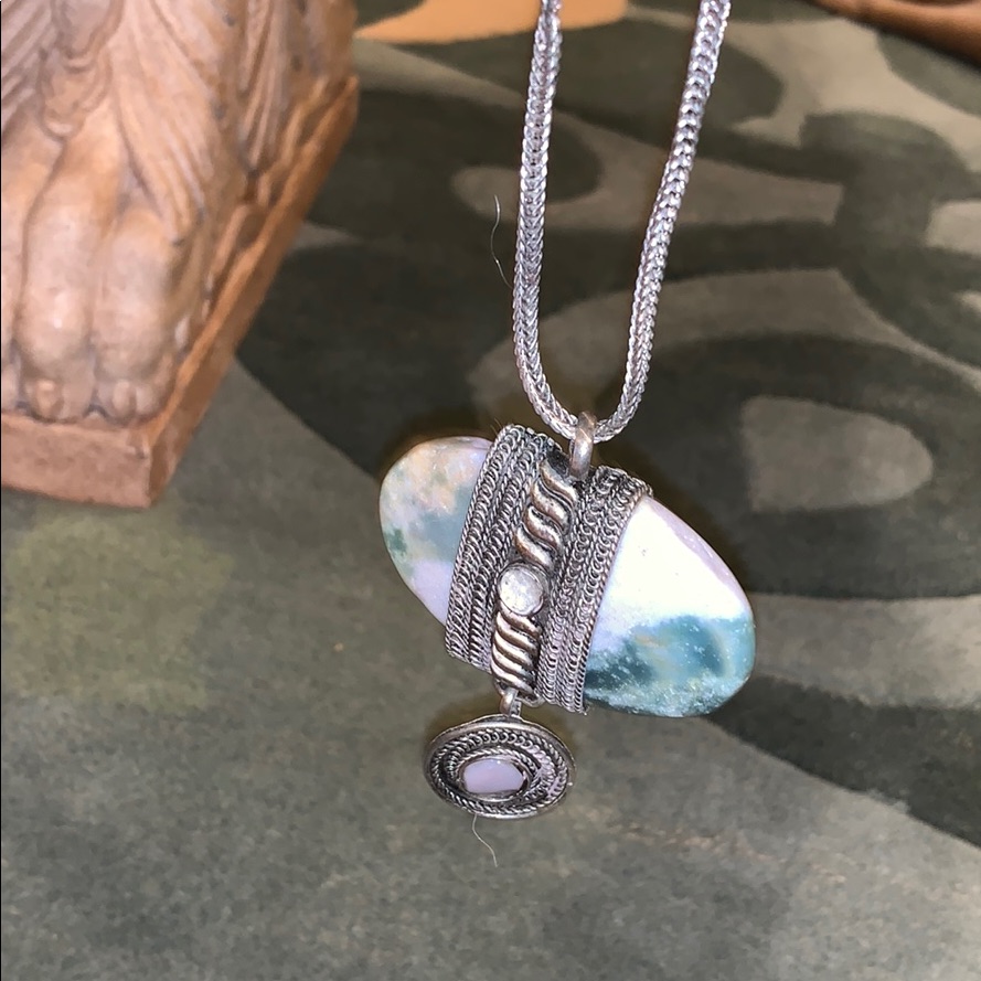 Silver Tone And Stone Necklace